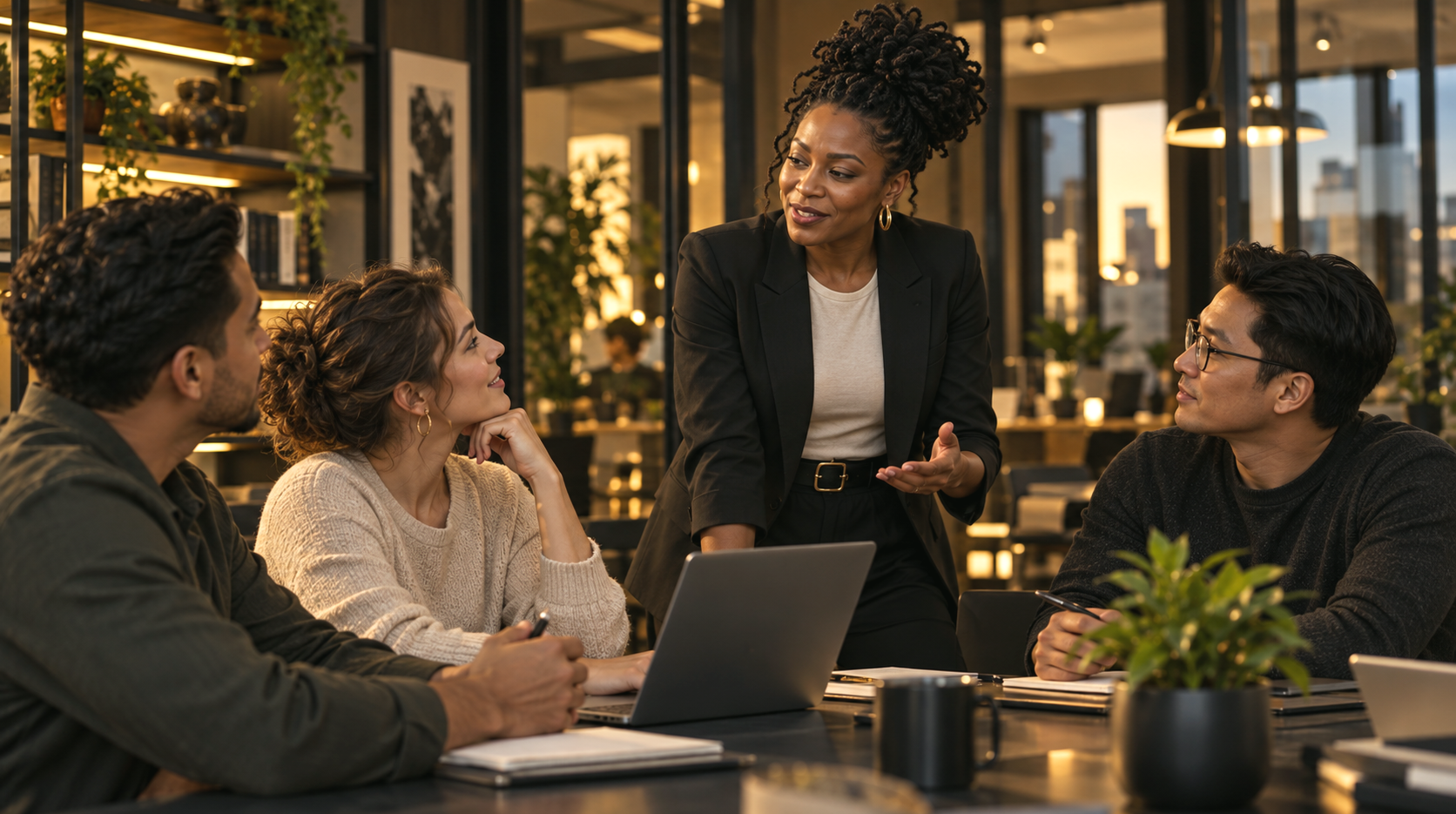 Business owner welcoming employees into the workplace